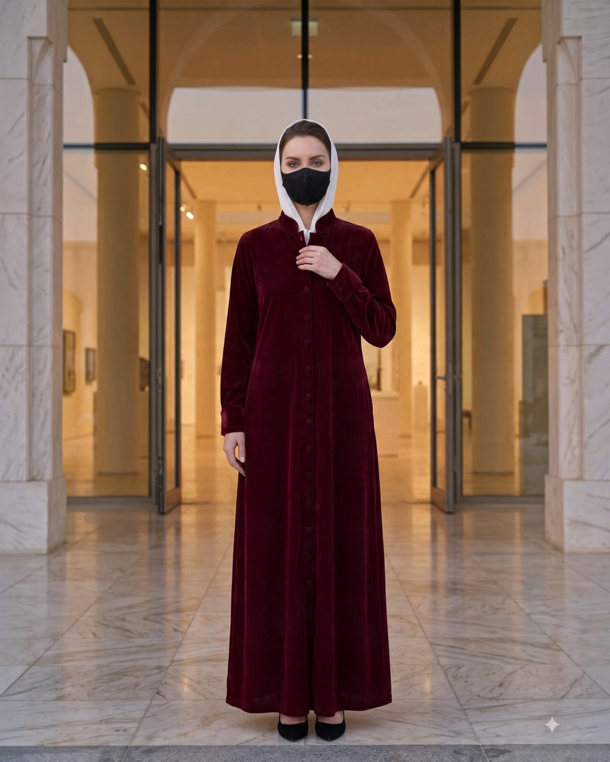 Luxe Micro Velvet Front Open Abaya with Buttoned Cuffs