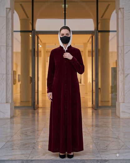 Luxe Micro Velvet Front Open Abaya with Buttoned Cuffs
