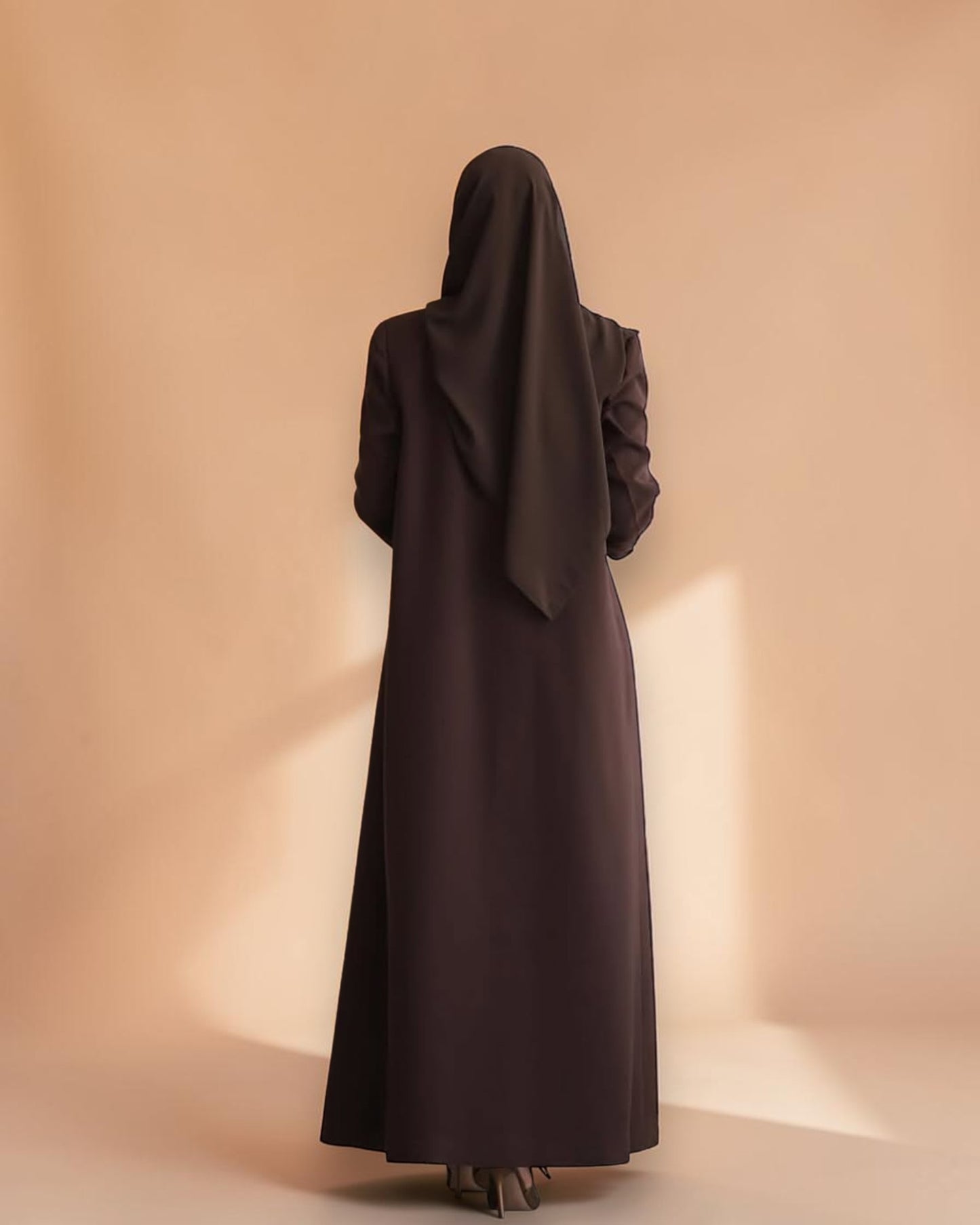 Mahram Brown Flow Crepe Coat-Style Abaya without Lining