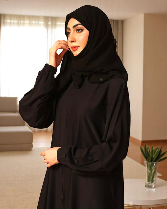 Elegant Abaya in Premium Praada Fabric with Designer Sleeves and Full Zipper