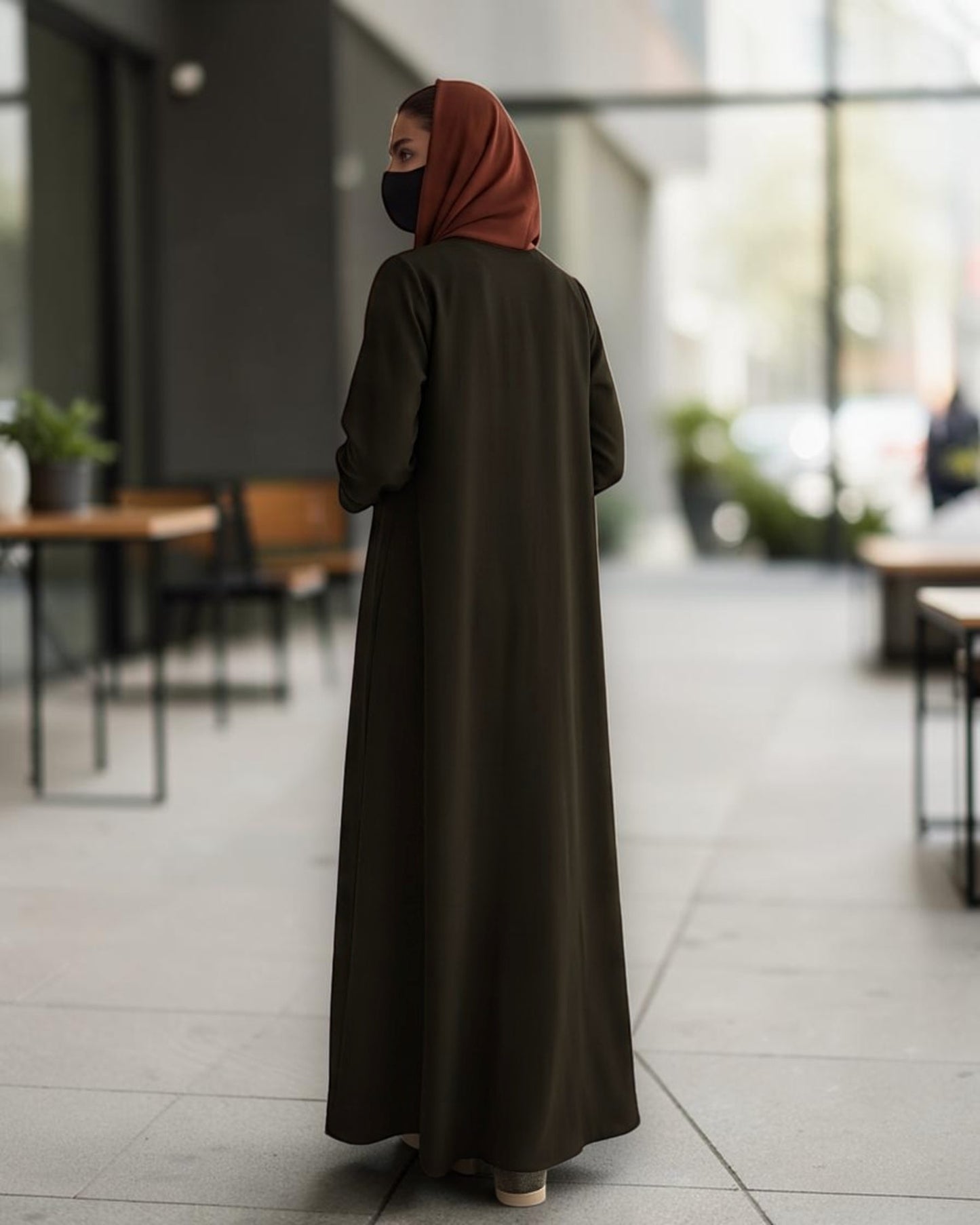 Open Abaya Shrug with Hijab & Optional Inner | Dark Olive