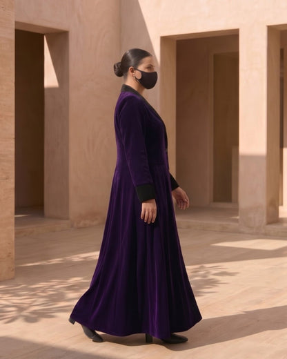 Velvet Coat Abaya with Contrast Lapels For Working Woman