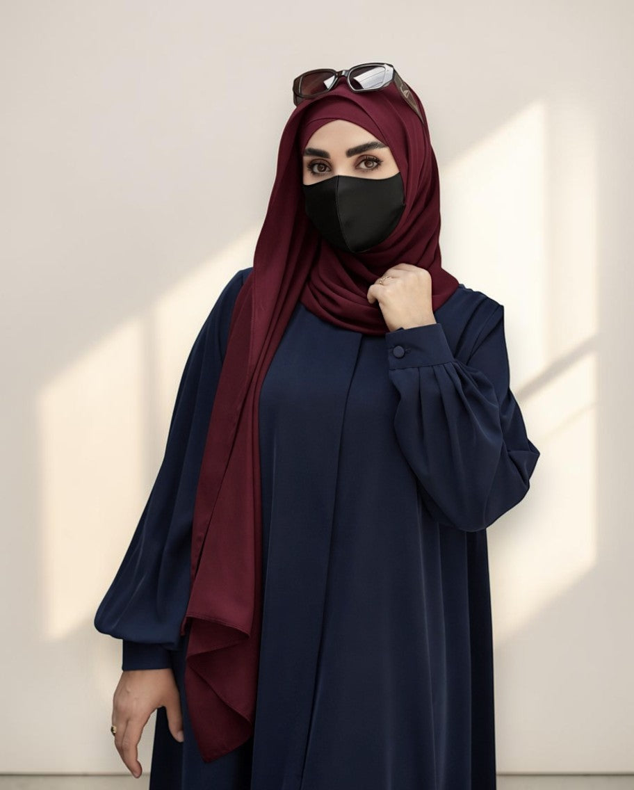 Blue Abaya for Women with Mandarin Collar