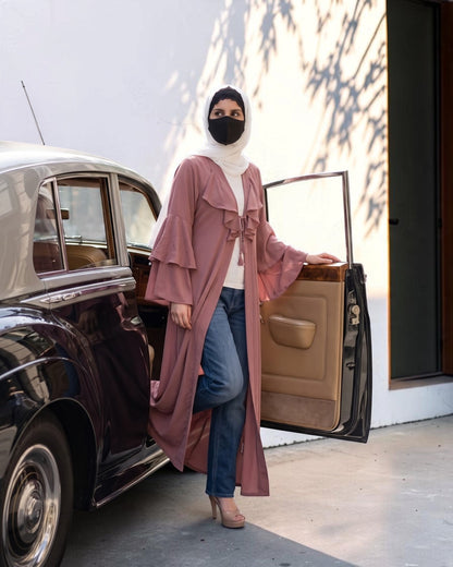 Ruffle Yoke Cardigan Abaya with Statement Bell Sleeves