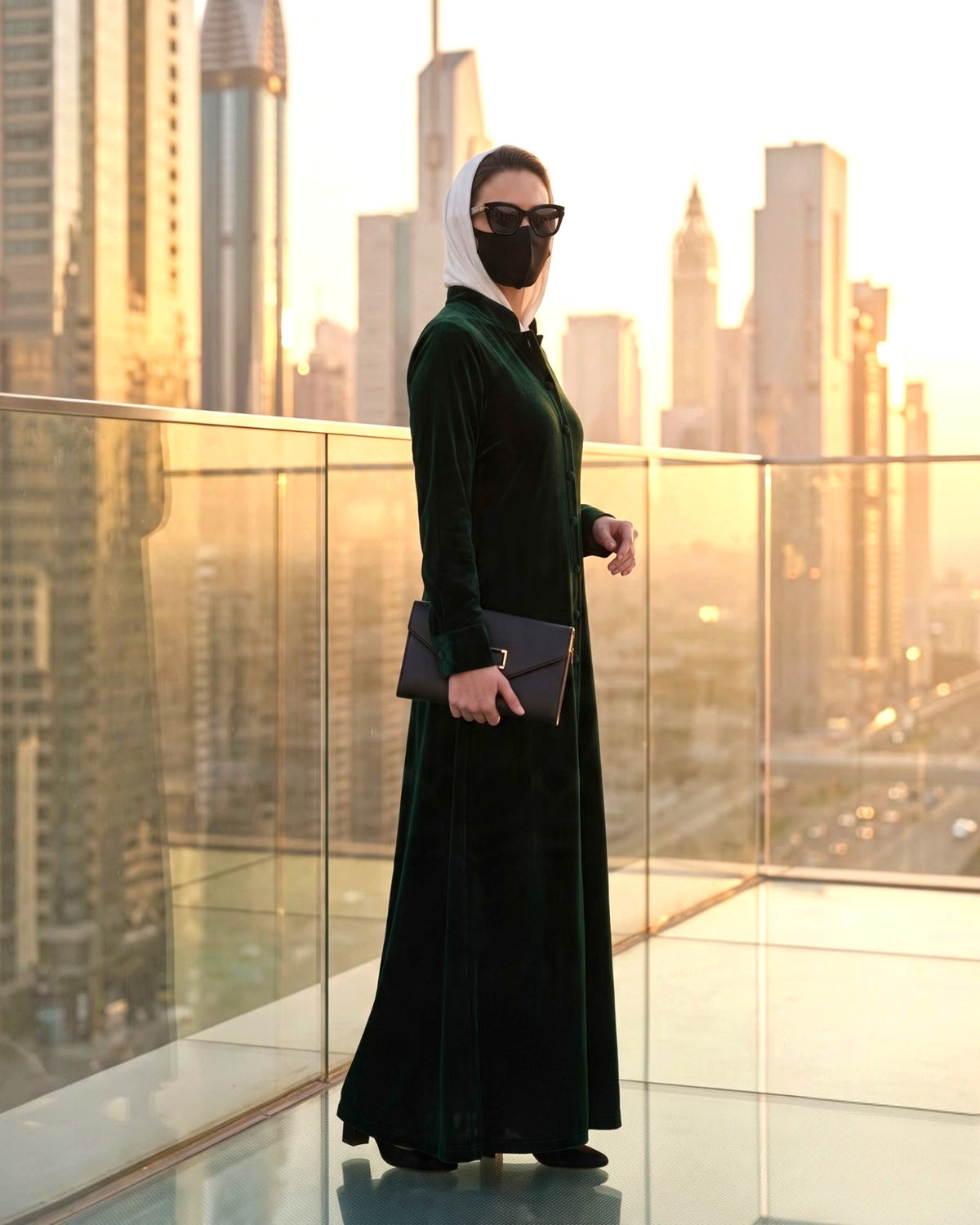 Regal Button-Front Velvet Abaya with Side Pockets