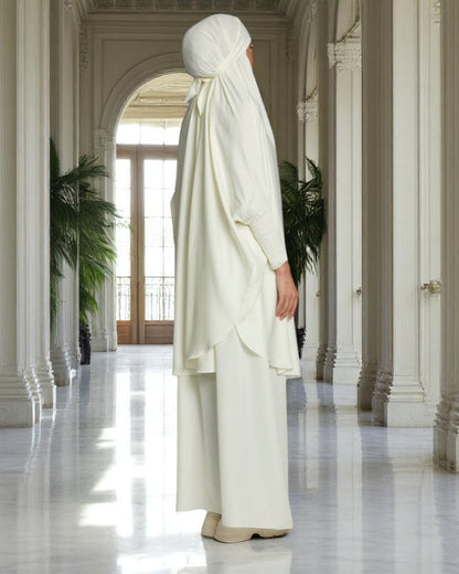 Elegant Two Piece Jilbab Set in Luxurious Nida Satin Fabric with Flared Skirt and Full Size Khimar