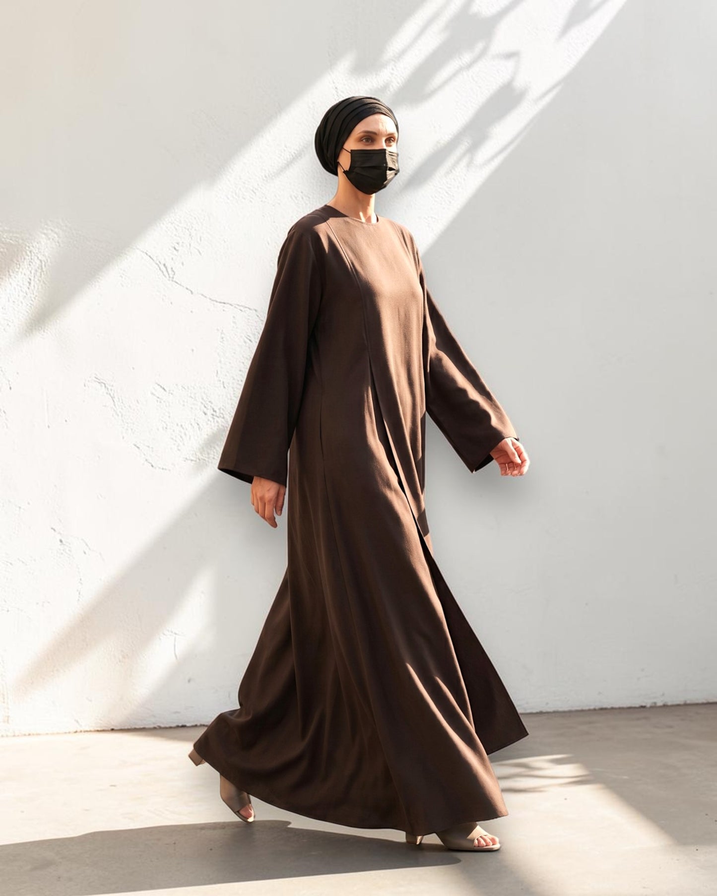 Brown Abaya-like Co-ord Set with Long Tunic and Elasticated Bottom