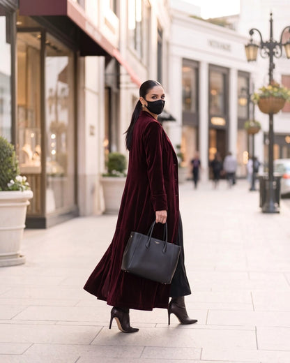 Structured Velvet Abaya Coat with Tailored Lapels