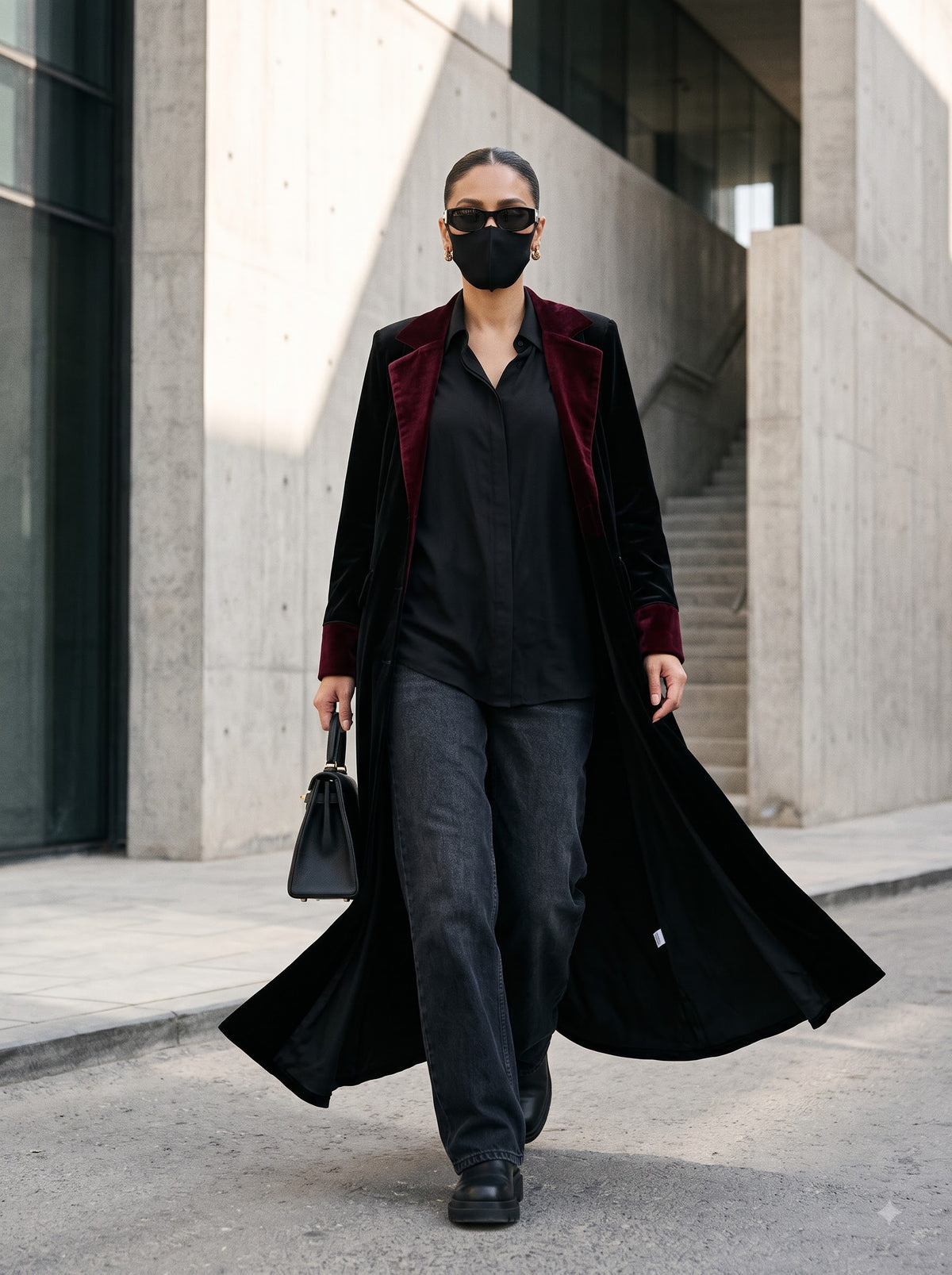 Velvet Coat Abaya with Contrast Lapels