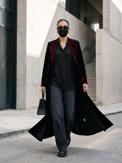 Velvet Coat Abaya with Contrast Lapels