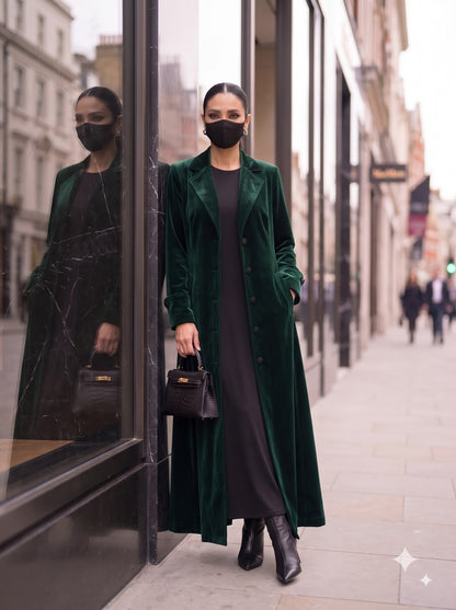 Tailored Velvet Coat Abaya with Lapel Collar