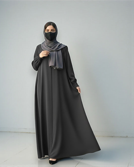 Front Open Abaya with Zipper Opening, Umbrella Flare and Matching Belt