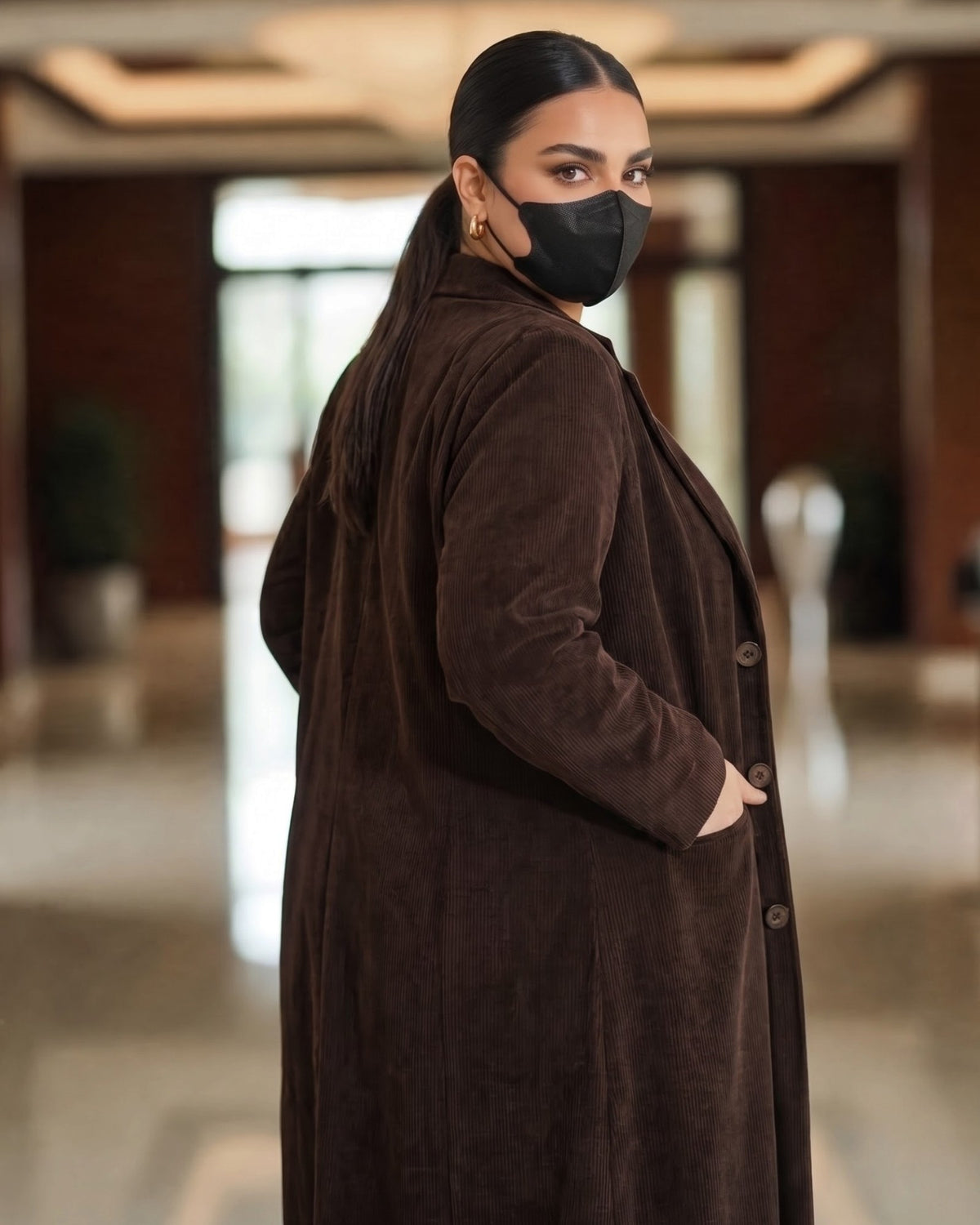 Executive Corduroy Modest Long Coat