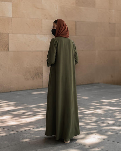 Open Abaya Shrug with Hijab & Optional Inner | open-abaya-shrug| Dark Olive