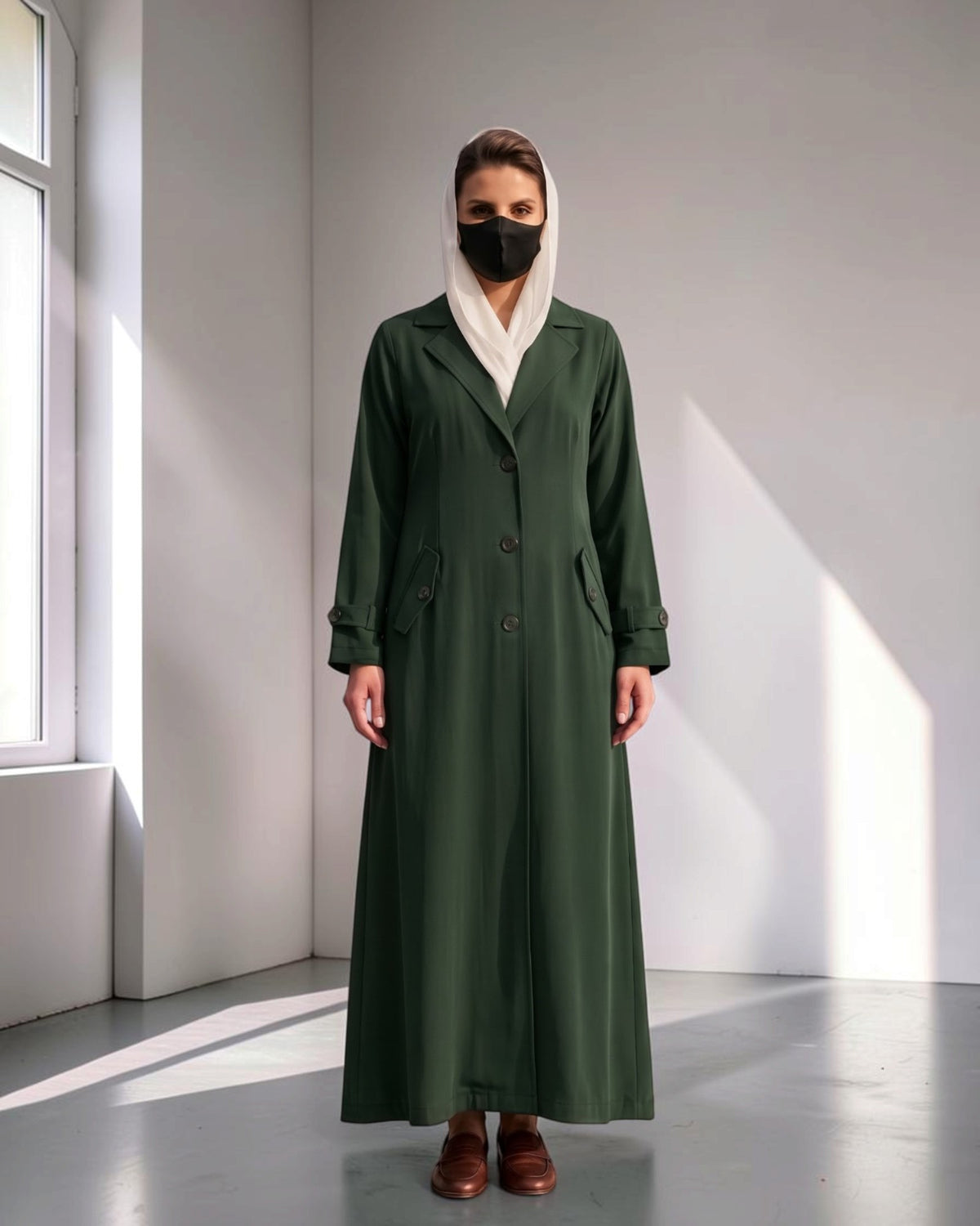 Executive Abaya Coat with Structured Shoulders (Hunter Green)