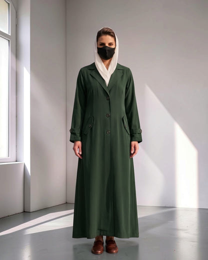 Executive Abaya Coat with Structured Shoulders (Hunter Green)