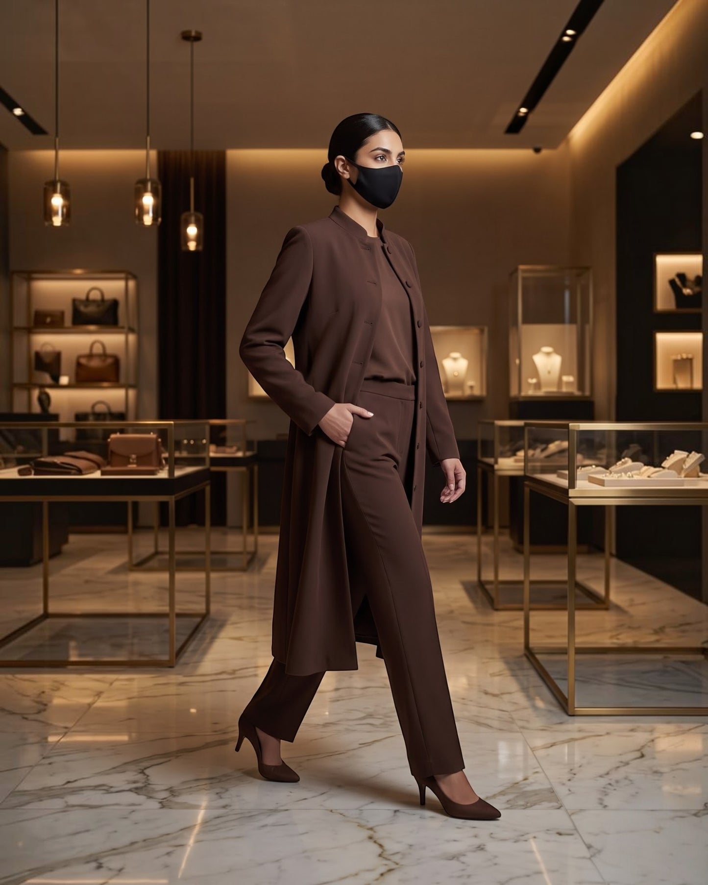 Business Suit for Women with Coat-Style Top | Optional Trouser & Hijab | Brown