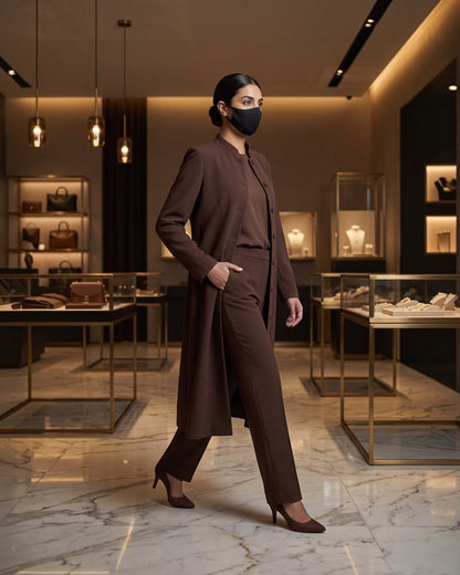 Business Suit for Women with Coat-Style Top | Optional Trouser & Hijab | Brown