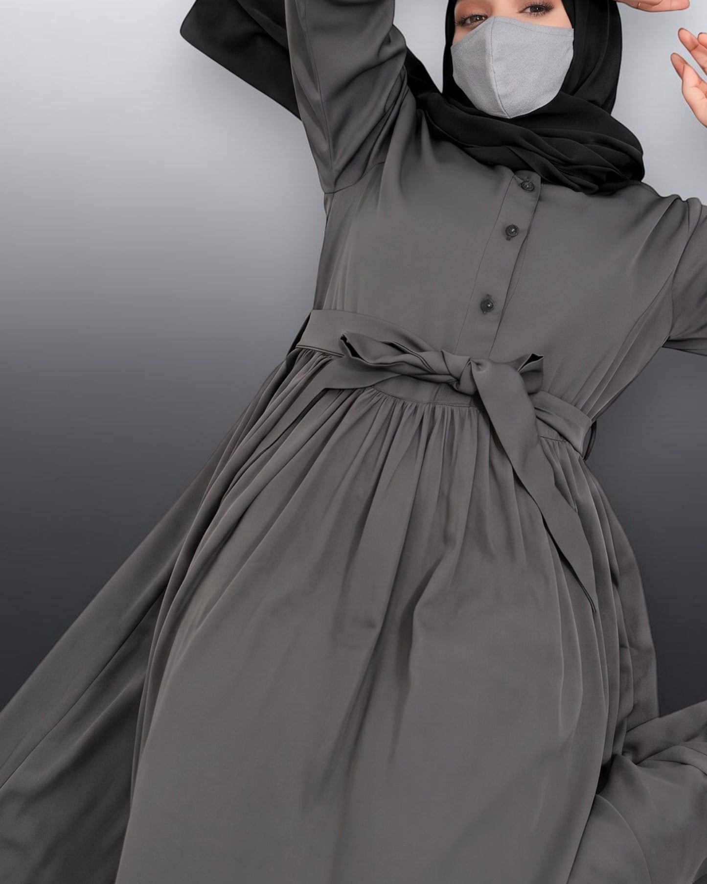 Stylish Umbrella Flare Mahram-Abaya with a Belt and Hijab in Firdaus Fabric