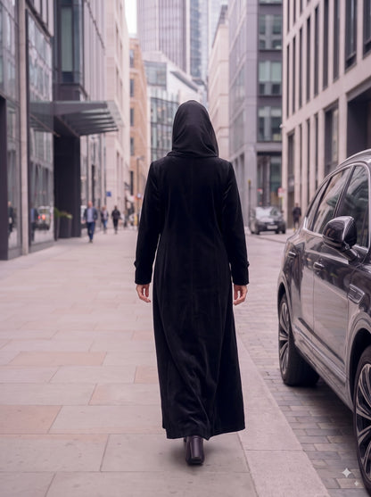 Tailored Long Velvet Abaya Coat