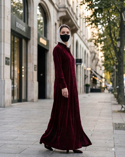 Luxe Micro Velvet Front Open Abaya with Buttoned Cuffs