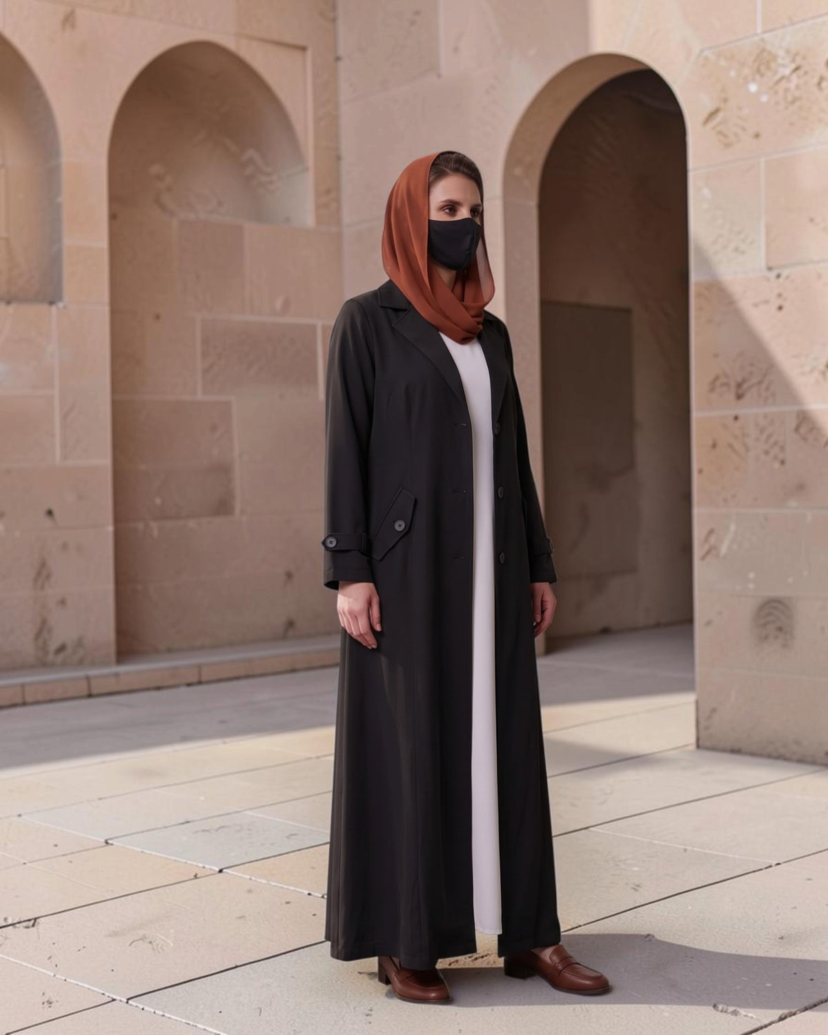 Executive Abaya Coat with Structured Shoulders (Black)