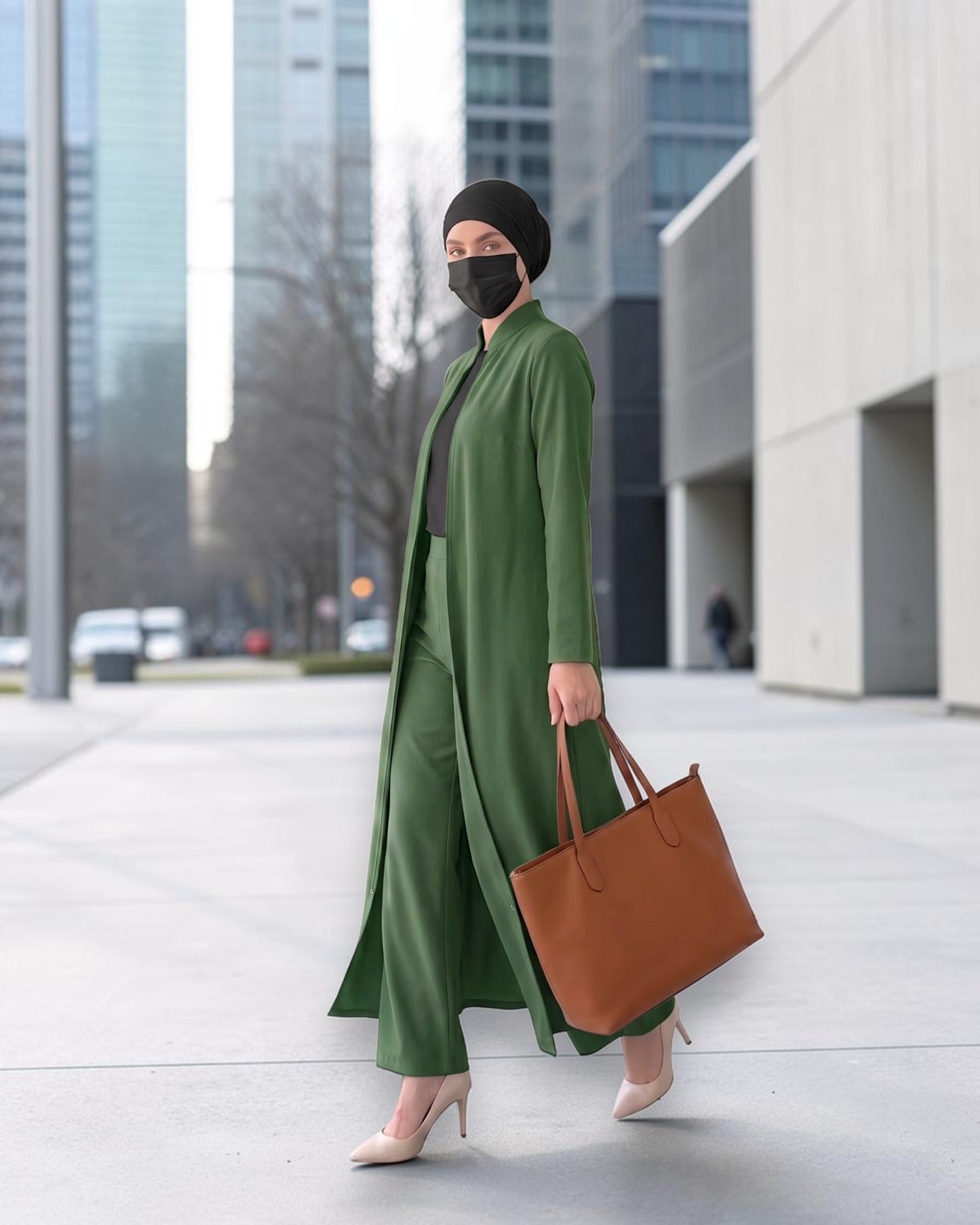 Modest Workwear Long Top with Hijab | Optional Pant |Jade Green