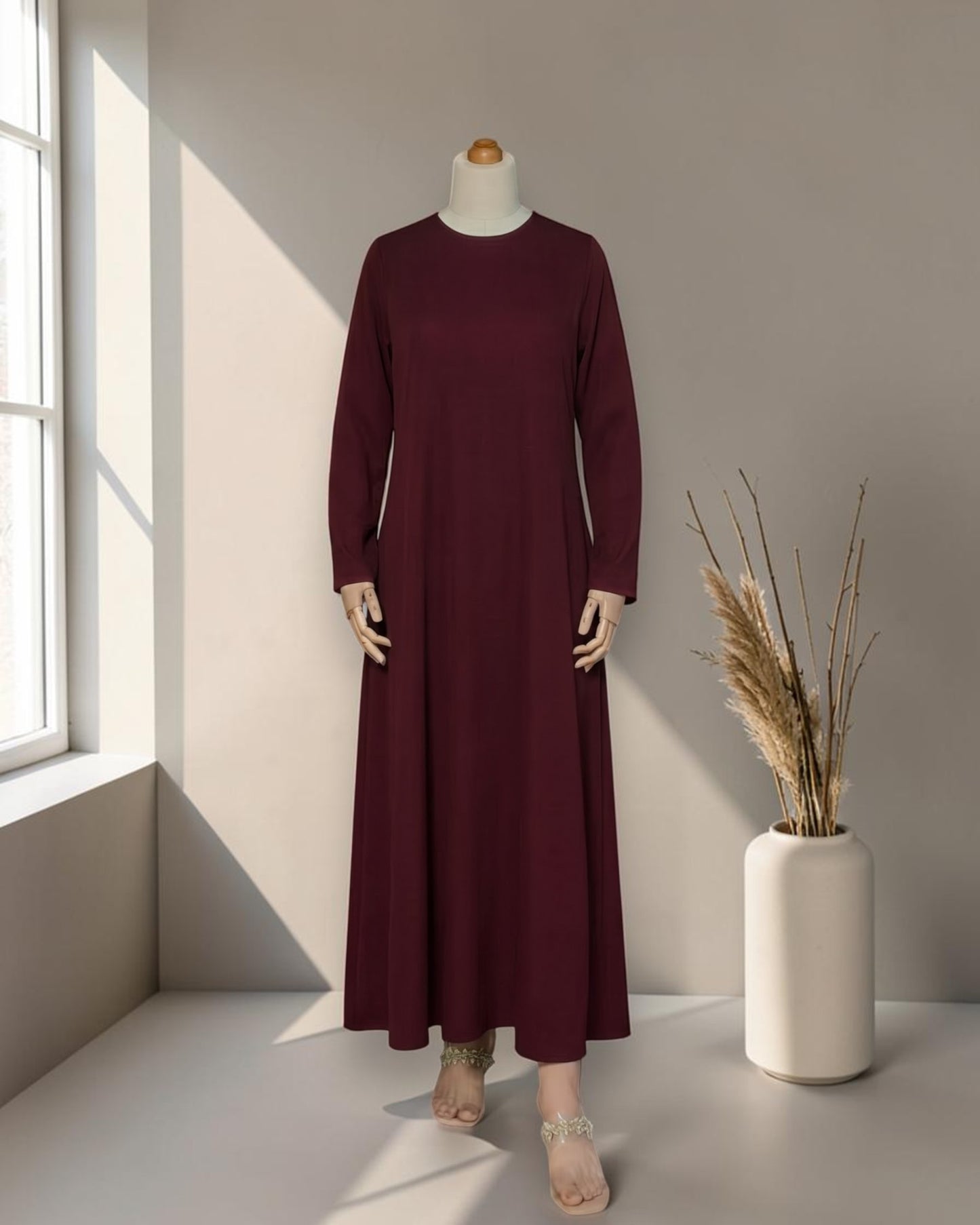 Full Sleeves Inner Abaya in Flow Crepe Fabric with Back Keyhole | Maroon