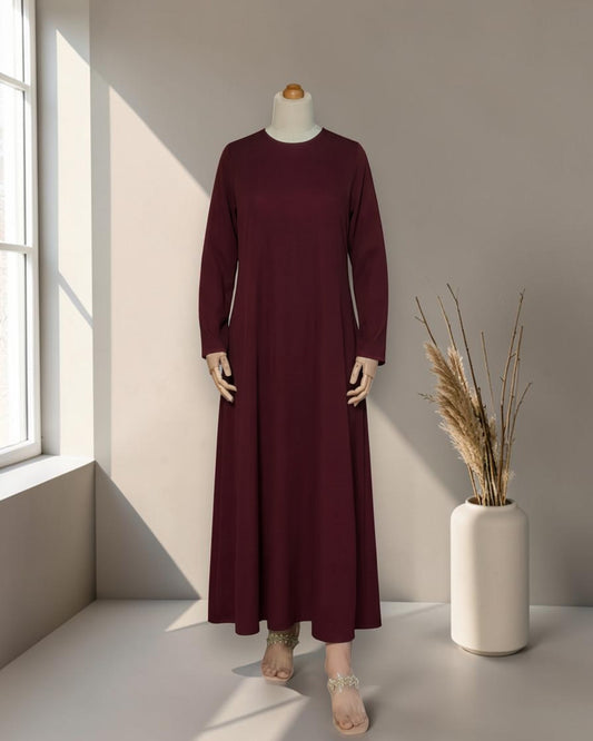 Full Sleeves Inner Abaya in Flow Crepe Fabric with Back Keyhole | Maroon