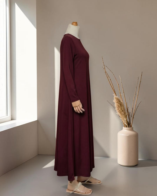 Full Sleeves Inner Abaya in Flow Crepe Fabric with Back Keyhole | Maroon