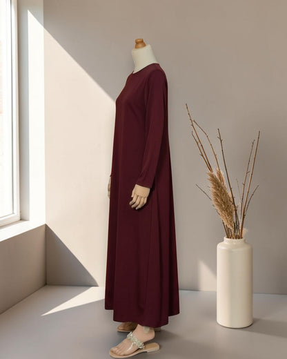 Full Sleeves Inner Abaya in Flow Crepe Fabric with Back Keyhole | Maroon