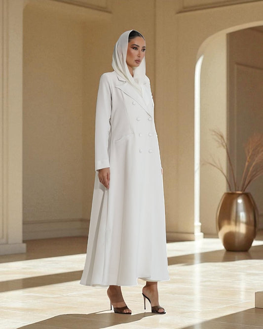 Elegant Double-Breasted Coat Abaya in Premium Prada Fabric