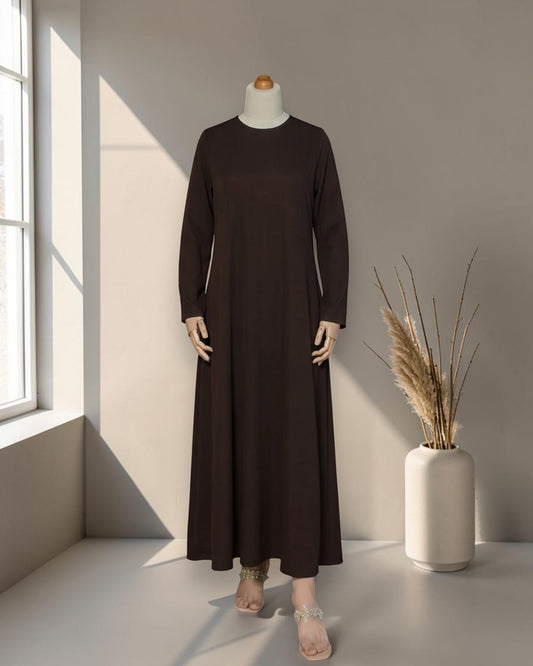 Full Sleeves Inner Abaya in Flow Crepe Fabric with Back Keyhole | Brown