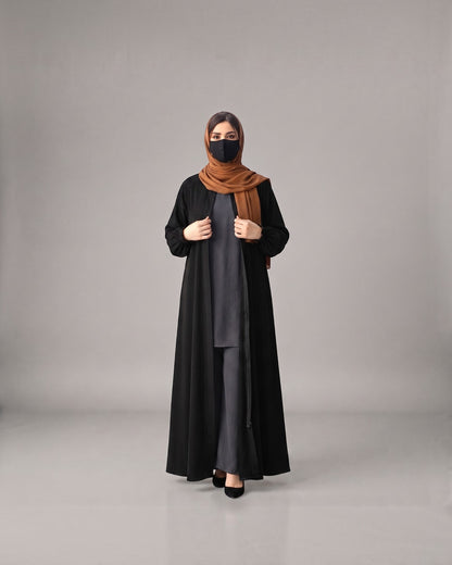 Front Open Abaya with Zipper Opening, Umbrella Flare and Matching Belt