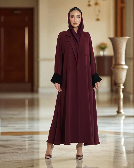 Elegant Double-Breasted Coat Style Abaya with Lapel Collar