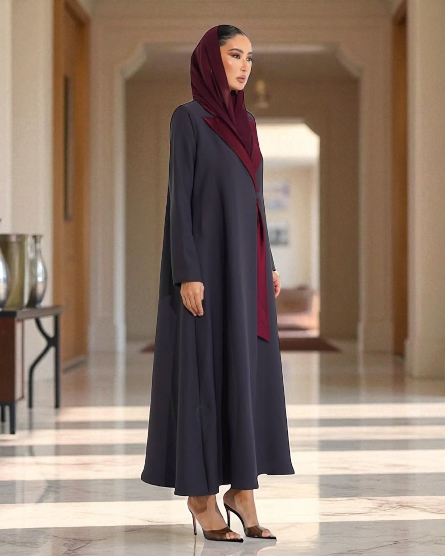 Graceful Contrast Satin Lapel in Latest Abaya Design