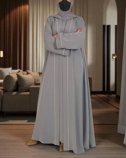 Shrug Abaya Ð Front Open Firdaus Fabric with Contrast Piping and Inner