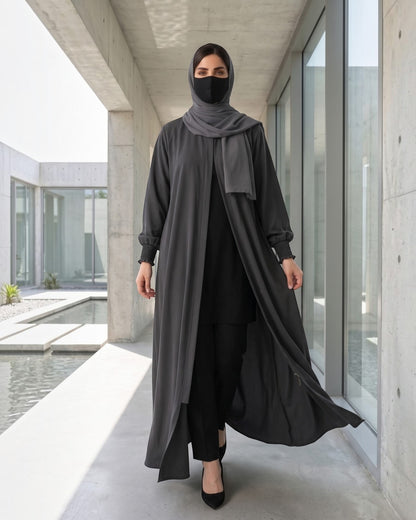 Front Open Abaya with Zipper Opening, Umbrella Flare and Matching Belt