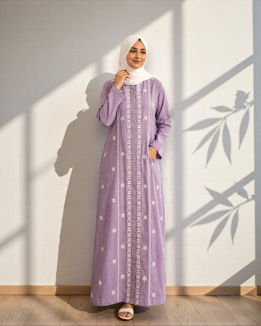 Lavender Summer Abaya with Chikan Embroidery