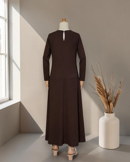 Full Sleeves Inner Abaya in Flow Crepe Fabric with Back Keyhole | Brown