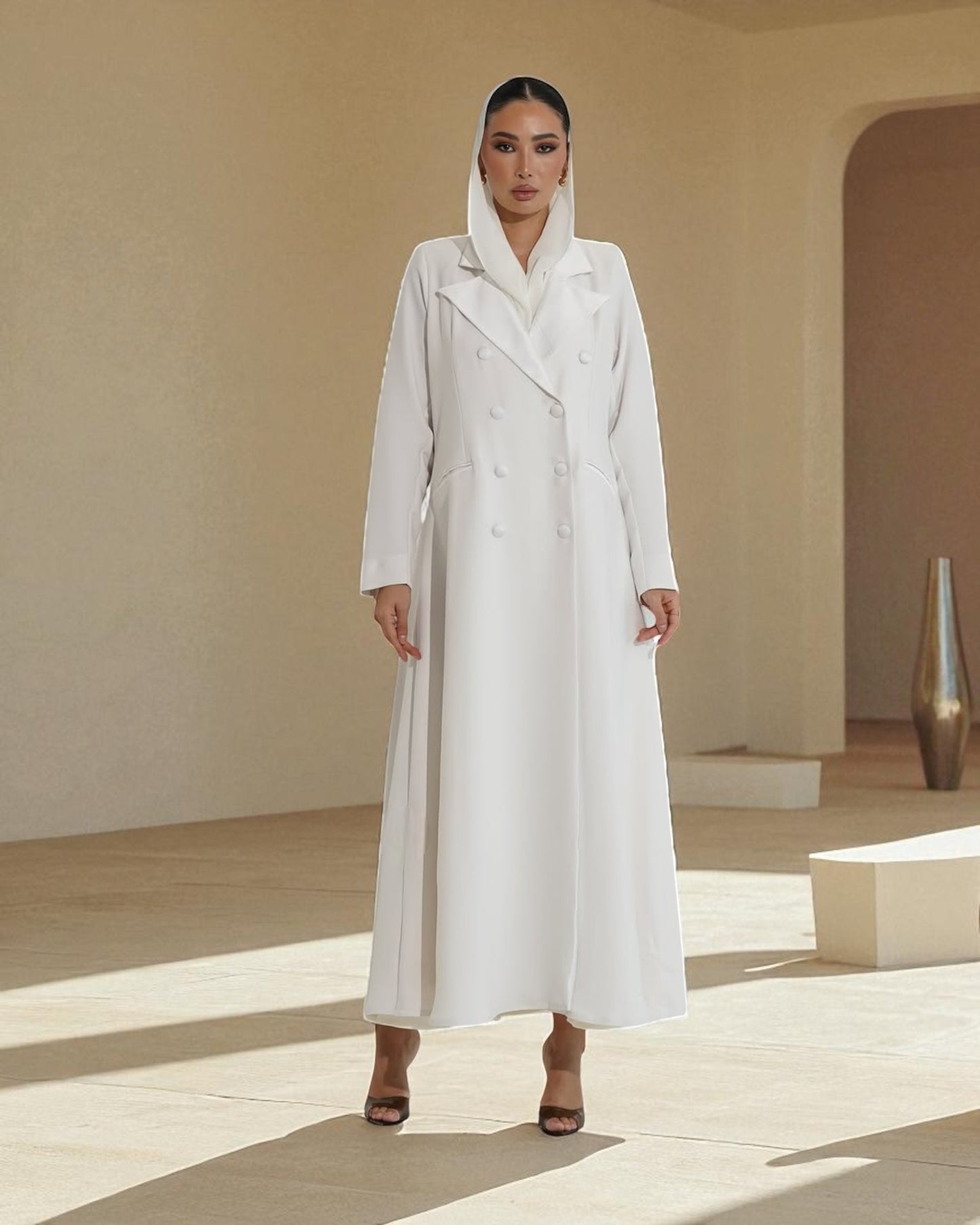 Elegant Double-Breasted Coat Abaya in Premium Prada Fabric