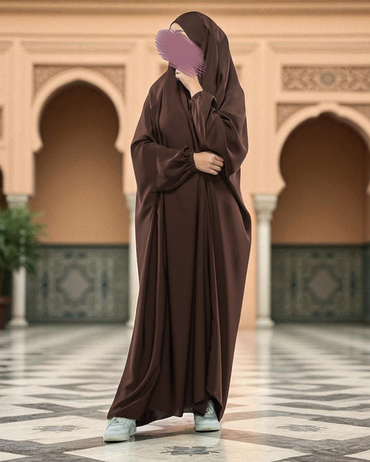 Firdaus Fabric Dark Brown One-Piece Jilbab with Nose Piece