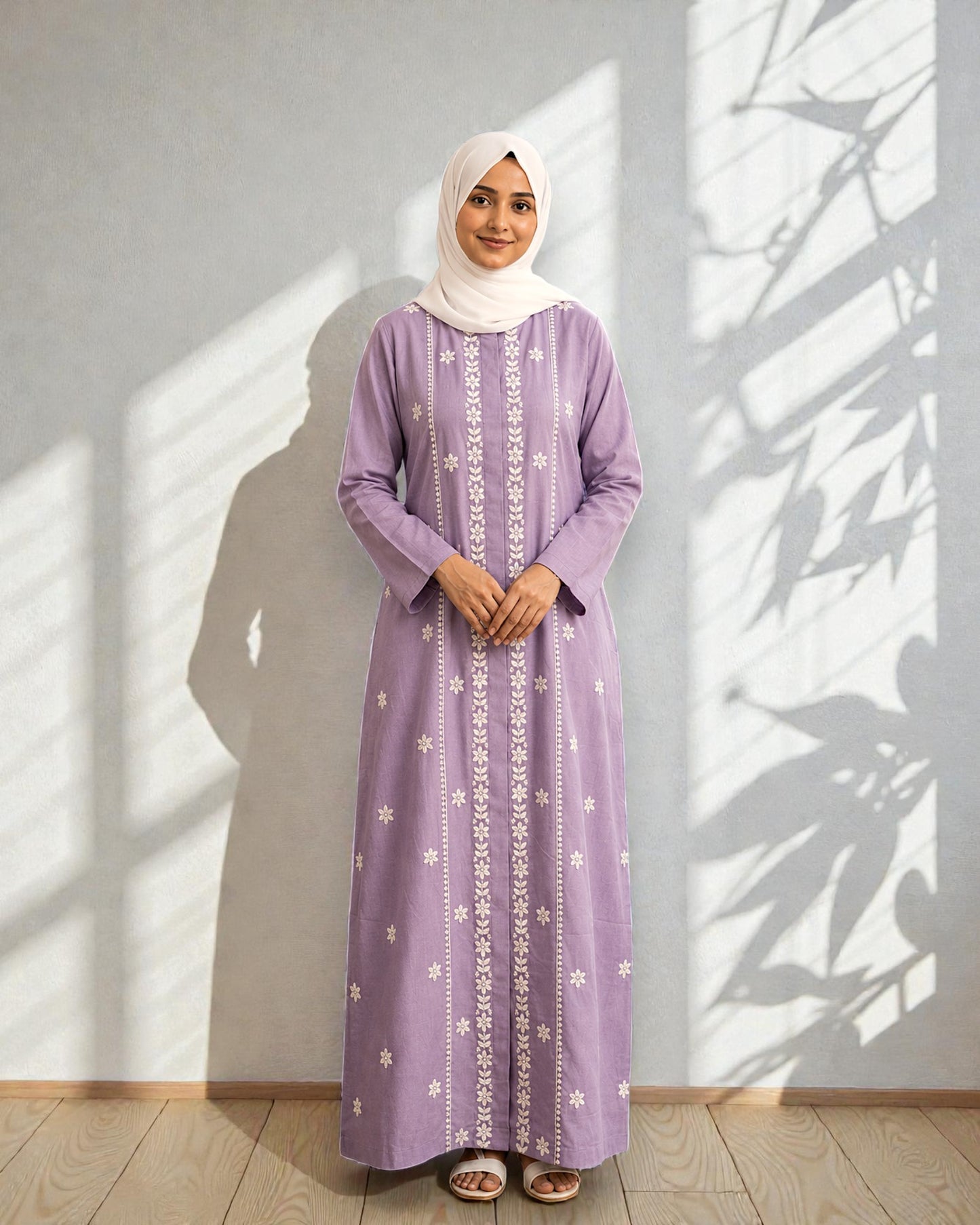 Lavender Summer Abaya with Chikan Embroidery