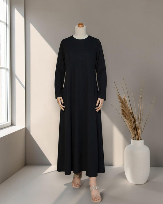 Full Sleeves Inner Abaya in Flow Crepe Fabric with Back Keyhole | Black