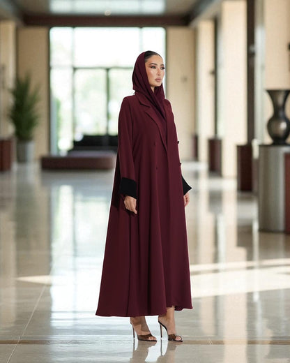 Elegant Double-Breasted Coat Style Abaya with Lapel Collar