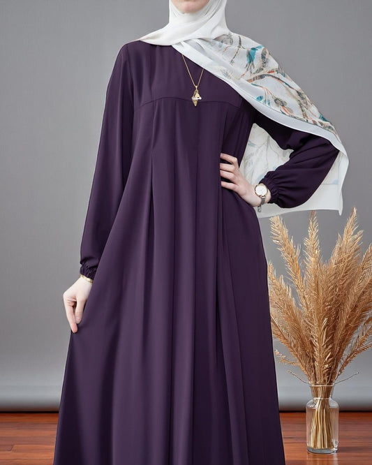 Simple & Elegant Firdaus Fabric Abaya with Pleats, Elasticated Cuffs, and Complimentary Hijab