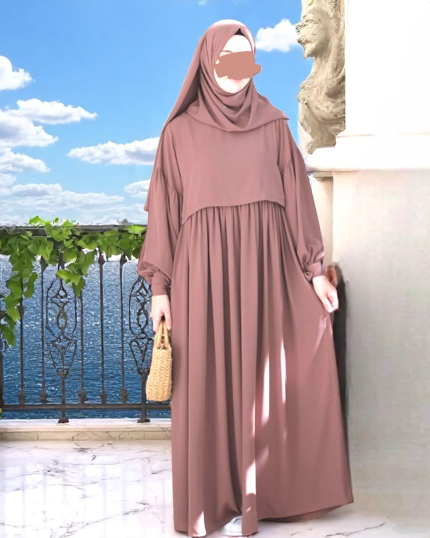 Maternity Firdaus Fabric Abaya with Full Zipper & Complimentary Hijab