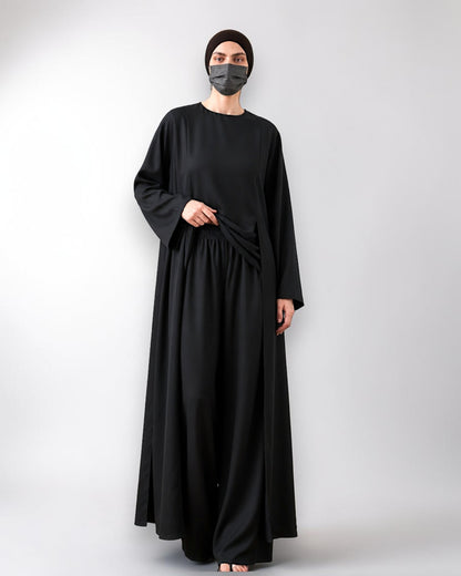 Black Abaya-like Co-ord Set with Long Tunic and Elasticated Bottom