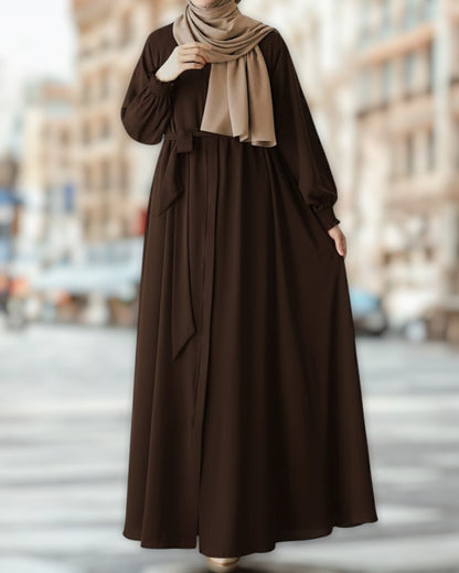 Front Open Abaya with Zipper Opening, Umbrella Flare and Matching Belt