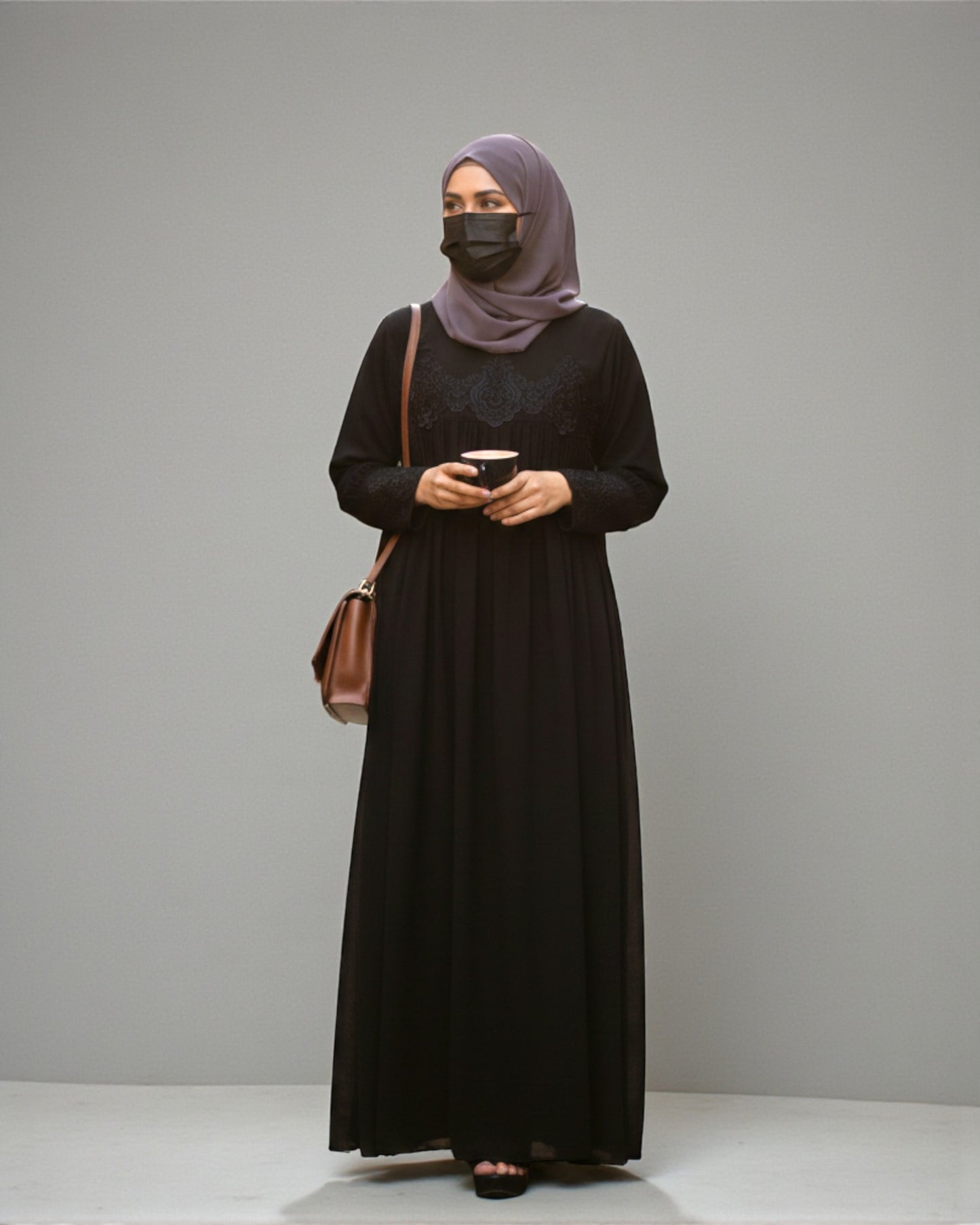Lose Fit Abaya Like Dress With  Pearl Lace Work-Medium
